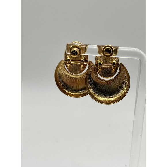Petite Red and Gold-Tone Doorknocker 1 1/8 Inch Earrings! - Picture 4 of 6